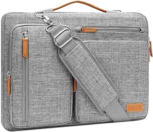 MOSISO 360 Protective Laptop Shoulder Bag,14 inch Computer Bag Compatible with MacBook Air 15 inch M3 A3114 M2 A2941/Pro A1990 A1707,Side Open Messenger Bag with 4 Zipper Pockets&Handle, Gray