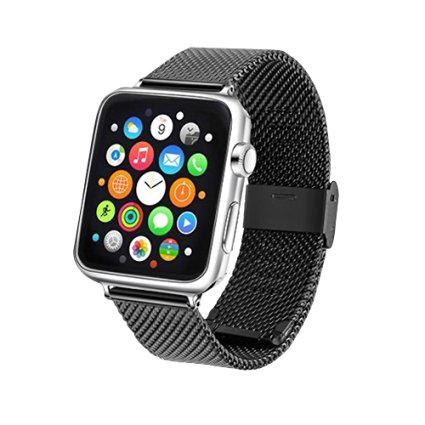 Apple Watch Band, Tezer Milanese Loop Stainless Steel Mesh Replacement Strap bands, Fashion Bracelet with Adjustable Metal Clasp and Free Connectors for All iWatch 42mm Models (Black)