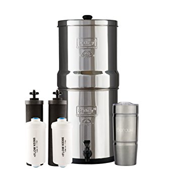 BIG Berkey Water Filter System with 2 Black Purifier Filters (2 Gallons) Bundled with 1 set of Fluoride (PF2) Filters and 1 Boroux Double Walled 20 oz Stainless Steel Tumbler Cup