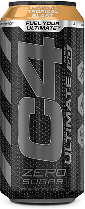 C4 Ultimate Sugar Free Sparkling Energy Drink Tropical Blast | 16oz (Pack Of 12) | Pre Workout performance drink with No Artificial Colors or Dyes