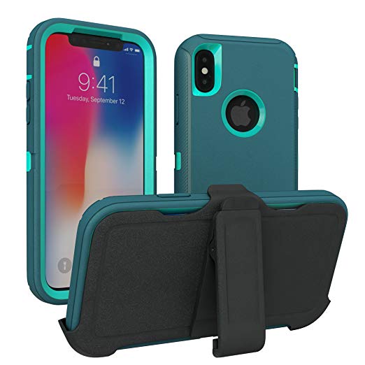 iPhone X Case, iPhone Xs Case, ToughBox [Armor Series] [Shock Proof] [Teal | Turquoise] Apple iPhone X Case [Comes Holster & Belt Clip] [Fits OtterBox Defender Series Belt Clip]