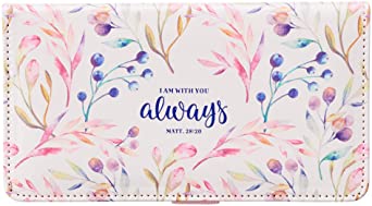 Checkbook Cover for Women & Men I Am With You Always Christian White Floral Wallet, Faux Leather Checkbook Cover for Duplicate Checks & Credit Cards – Mathew 28:20