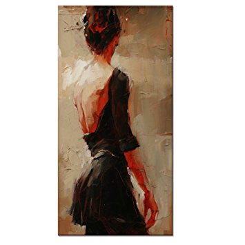 Oil Painting Feeling Canvas Prints,large Size Elegant Lady Dancer in Black Canvas Wall Art With Frame,Ready-hang-on Interior Home Room Decal
