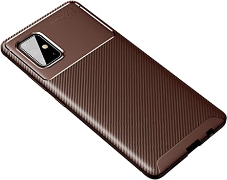 Galaxy A71 5G Case, Silicone Leather[Slim Thin] Flexible TPU Protective Case Shock Absorption Carbon Fiber Cover for Samsung Galaxy A71 5G Case (Brown)