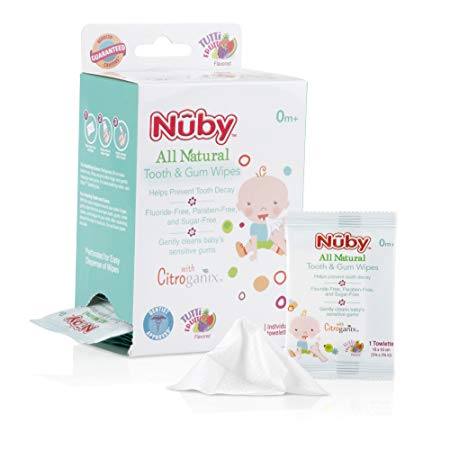 Nuby All Natural Baby Tooth and Gum Wipes with Citroganix, 36 Count, Pack of 1