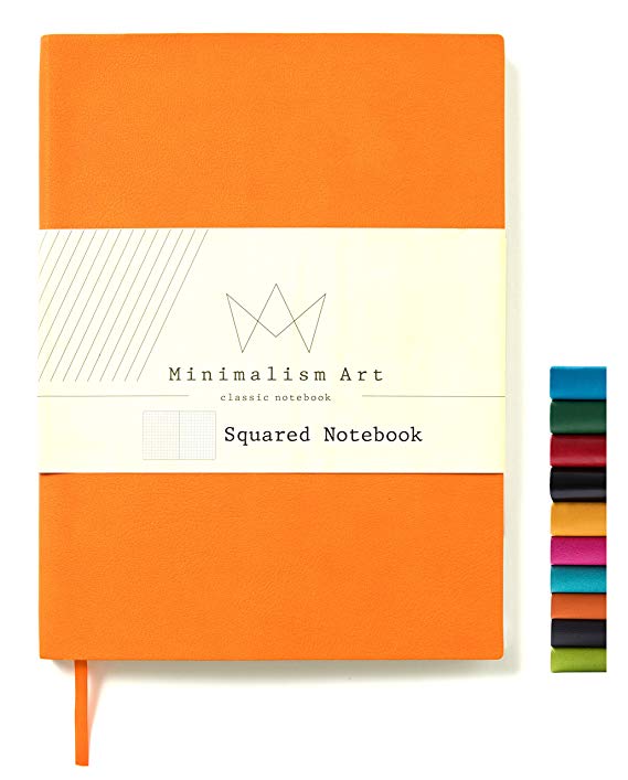 Minimalism Art | Soft Cover Notebook Journal, Size: 7.6" X 10"; B5 , Orange, Squared Grid Page, 192 Pages, Fine PU Leather, Premium Thick Paper - 100gsm | Designed in San Francisco