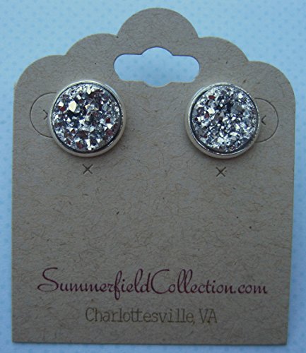 Silver-Tone Stud Earrings 12mm Faux Druzy Stone