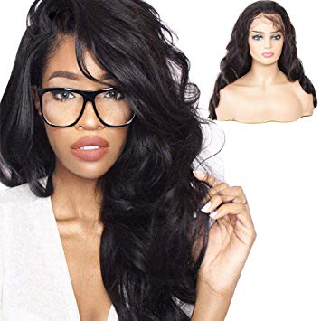Klaiyi Hair Wig Brazilian Body Wave Remy Hair Long Wigs Lace Front Human Hair Wigs Free Part (14 inch)