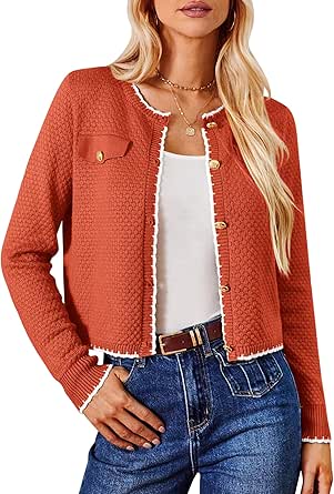 GRACE KARIN Women's Cardigans 2024 Button Down Knit Sweater Contrast Color Lightweight Lady Jackets Fall Outfits