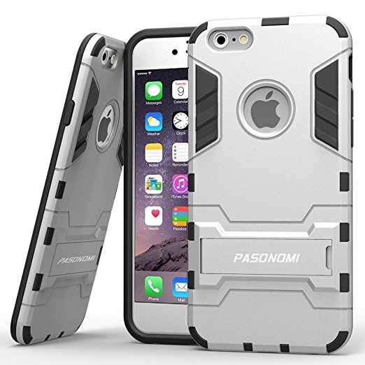 iPhone 6 Case, Pasonomi® [Heavy Duty] [Shock-Absorption] [Kickstand Feature] Hybrid Dual Layer Armor Defender Full Body Protective Case Cover for iPhone 6 4.7Inch (Sliver)