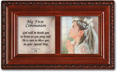 First Communion Girl Petite Woodgrain Music Box Plays Ave Maria