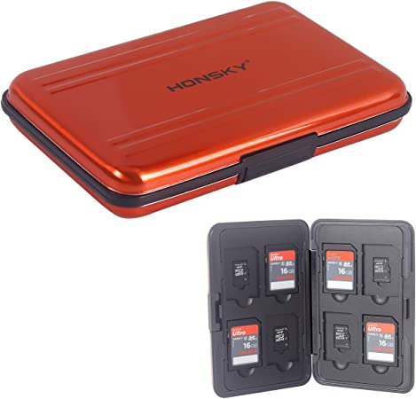 SD Card Case, Aluminum Memory Card Holder, Memory Card Case Organizer Storage for SD Cards, Micro SD Cards, SDHC SDXC TF UHS-I, Orange