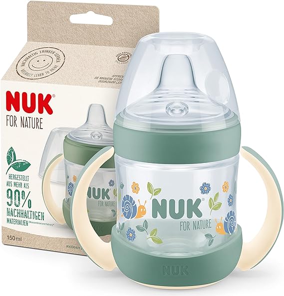 NUK for Nature Sippy Cup | 6-18 Months | 150 ml | Handles & Breast-Like Sustainable Silicone Spout | Leak-Proof | Anti-Colic | Temperature Control | BPA-Free | Green