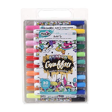 Tulip Graffiti Fabric Markers, 30 Pack - Bullet Tip, Rainbow