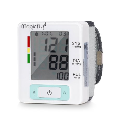 Magicfly Wrist Blood Pressure Monitor with Case, FDA Approved, Heart Zone Guidance and Irregular Heartbeat Detector, 90 Memory Capacity ,Two User Modes