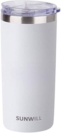 SUNWILL Coffee Mug with Lid, Vacuum Insulated Skinny Tumbler Lowball, Double Wall Stainless Steel Coffee Cup for Travel, Indoor and Outdoor 14oz, Powder Coated White