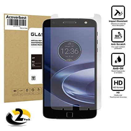 Moto Z Force Tempered Glass Screen Protector [2-Pack], Acoverbest Screen Protector [3D Touch Compatible], HD Anti-Fingerprint Bubble Free Scratch Proof Screen Protector for Motorola Moto Z Force Droid