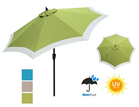 APEX GARDEN Dual Color 9 ft 8 Ribs Outdoor Patio Table Market Umbrella Push Button Tilt and Crank Lift, Oasis Green