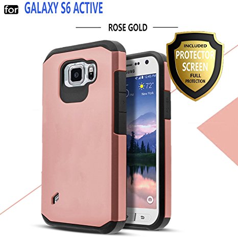 Galaxy S6 Active Case, Samsung Galaxy S6 Active Case, Starshop Hybrid [Shock Absorption] Rugged Impact Advanced Armor Soft Silicone Cover With [ Premium HD Screen Protector Included] (Rose Gold)