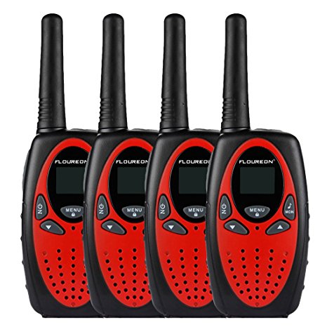 FLOUREON 4 Packs Walkie Talkies Two Way Radios 22 Channel 3000M (MAX 5000M open field) UHF Long Range Handheld Talkies Talky(Red)