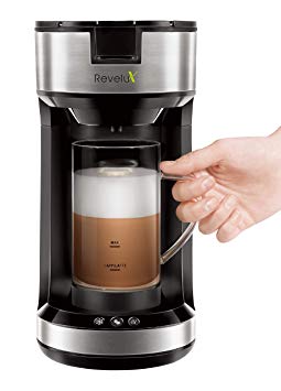 Single Serve Coffee Maker with Milk Frother, Brew and Froth Coffee Maker for Latte, Cappuccino, Single Cup Coffee Maker Compatible with K-Cup Pods and Coffee Grounds, 20 oz Frothing Mug Included