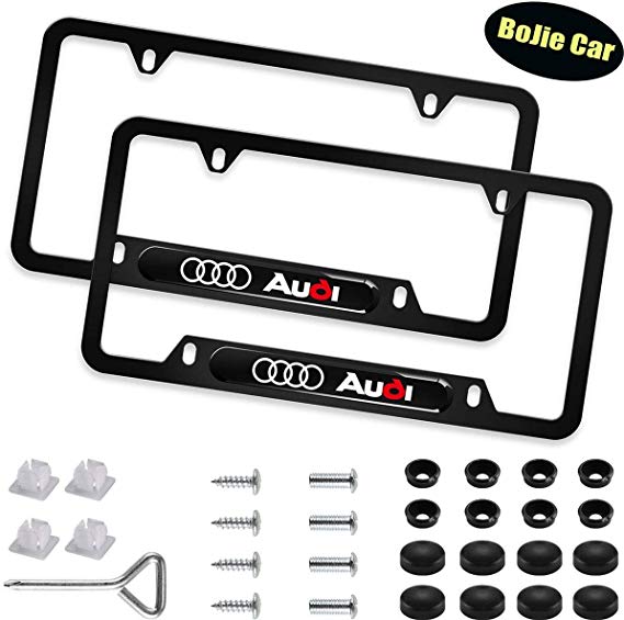 Newest Personalized 4 Hole Matte Aluminum Alloy Audi Logo License Plate Frame ，with Screw Caps Cover Set Suit，Applicable to US Standard car License Frame,for Audi.(2PCS)