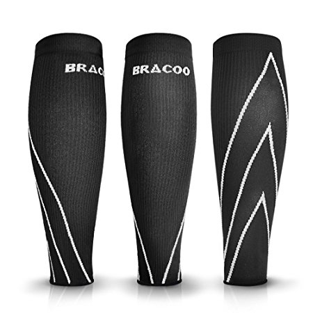 Bracoo Calf Compression Sleeves, 15-20mmHg Graduated Support for Running – Improved Circulation for Maximized Performance & Faster Recovery, Breathable Fabric Reduces Impact Vibration & Disperses Perspiration, Designed to Relieve Shin Splints & Leg Cramps