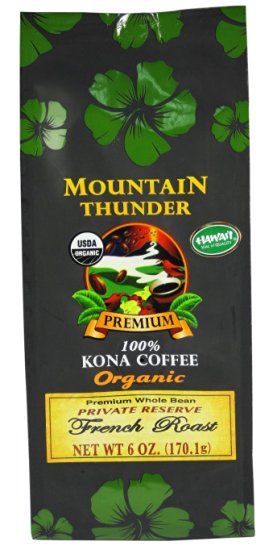 100% Organic Kona Coffee French Roast Whole Bean 6 Oz