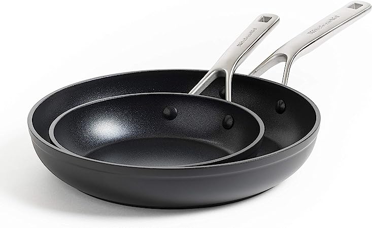 KitchenAid Forged Hardened Hard Anodized PFAS-Free Ceramic Non-Stick, 20cm and 28cm Frying Pan Set, Induction, Oven Safe, Dishwasher Safe, Black