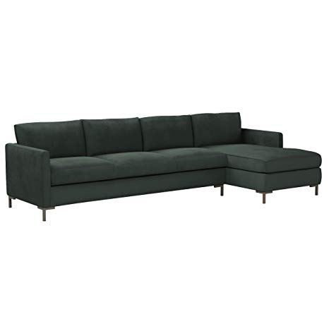 Rivet Edgewest Low Back Modern Right Chaise Sofa Sectional, 115"W, Hunter Green