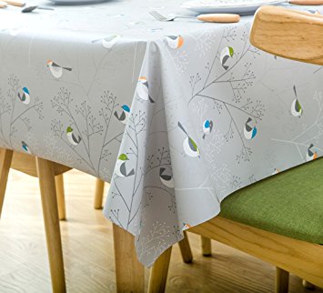 LEEVAN Heavy Weight Vinyl Rectangle Table Cover Wipe Clean PVC Tablecloth Oil-proof/Waterproof Stain-resistant/Mildew-proof - 54 x 78 Inch (small bird)