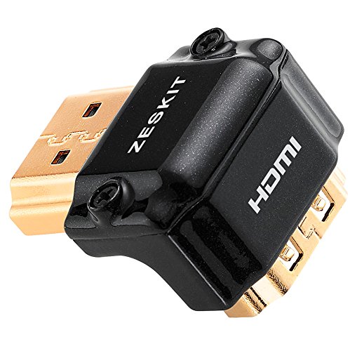 Zeskit Zinc Alloy Full Shielding HDMI Right Angle Adapter, 24K Gold Plated Connectors (Side-90/W)