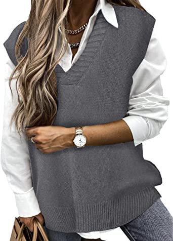 Beyove Sweater Vest Women's Oversized V Neck Sleeveless Pullover Sweater Soft Knitted Vest Knitwear Tank Top