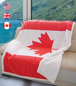 Terrania Canadian Flag Sherpa Throw Blanket, Super Cozy Fleece Plush Bed Throw TV Blankets Reversible for Bed or Couch 50" x 60" | Catalonia Series Canadian Flag