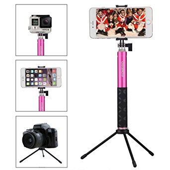 Selfie Stick, Foneso Extendable Monopod with Bluetooth Remote and Tripod Stand for iPhone 7 6S Plus 6S 6 Plus 6 5S Android Samsung Galaxy S6 S5 Note 4 Support Photo & Video (Rose Red)