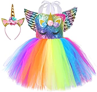 Tutu Dreams Unicorn Costume for Girls 1-12Y with Headband 5 Designs Birthday Party Gifts
