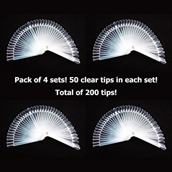 Pack of 4 - GOGOONLY 50 Clear Tips Fan-shaped Nail Art Display Chart Acrylic False Tips Practice Tool - 200 Tips in Total-BH000472