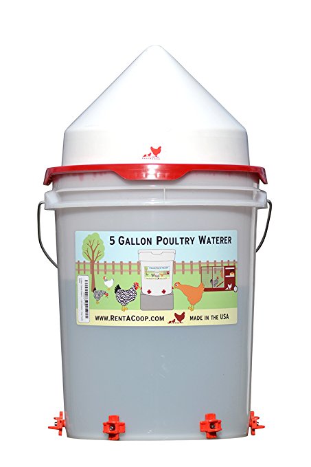 5 Gallon Chicken Waterer - Horizontal Side Mount Poultry Nipples - For Up To 30 Chickens - Coop Feeder
