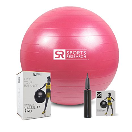 Exercise Stability Ball with Bonus Hand Pump. Anti Burst Professional Quality Balance Ball Tested up to 2000 lbs of Static Weight. 1 Year Warranty