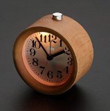 ECVISION Handmade Classic Small Round Silent table Snooze beech Wood Alarm Clock with nightlight