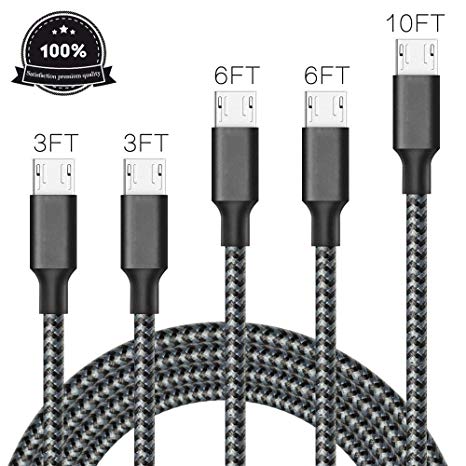 Micro USB Cable, 5Pack 3FT 3FT 6FT 6FT 10FT Nylon Braided High Speed 2.0 USB to Micro USB Charging Cables Android Fast Charger Cord for Samsung Galaxy S7 Edge/S6/S4/S5,Note 5/4,HTC,LG,Tablet (dsgfgh)