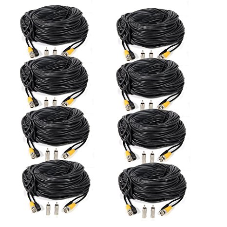 Masione 8 Pack 150ft Video Power Extension Cable Wire for CCTV DVR CCD Security Cameras Surveillance System with BNC to RCA Adaptor