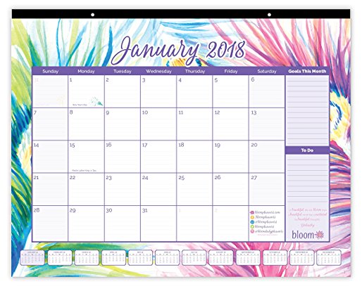 bloom daily planners 2018 Calendar Year Desk or Wall Calendar (January 2018 through December 2018) - 21" x 16" - Peacock