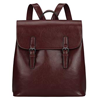 S-ZONE Women Leather Backpack Retro Chic Preppy Commuter Bag Daypack