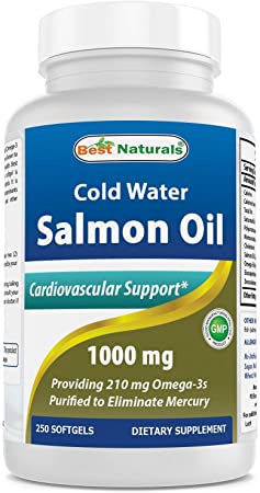 Salmon Oil 1000 mg 250 Softgels by Best Naturals - Manufactured in a USA Based GMP Certified and FDA Inspected Facility and Third Party Tested for Purity. Guaranteed!!