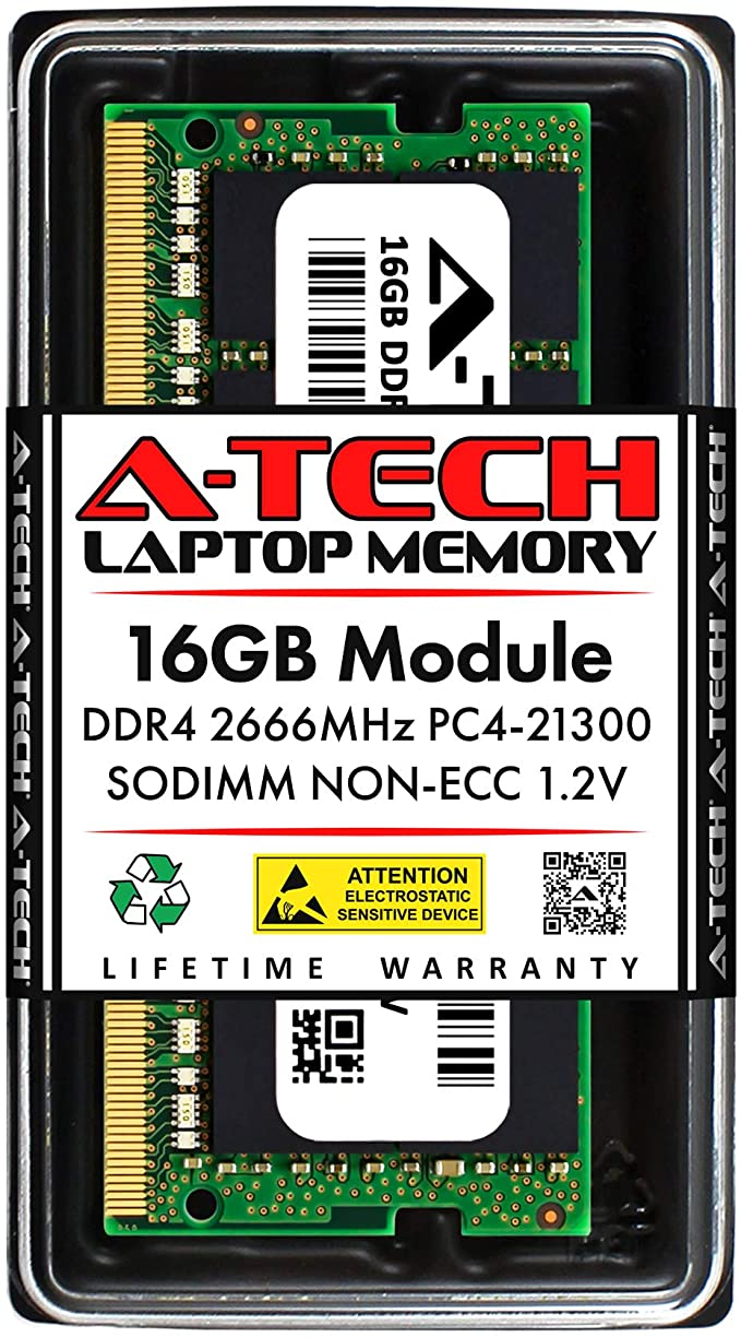 A-Tech 16GB DDR4 2666MHz SODIMM PC4-21300 Non-ECC CL19 1.2V 260-Pin SO-DIMM Laptop Notebook Computer RAM Memory Upgrade Module