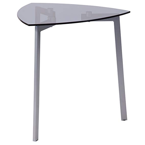 Flash Furniture Brighton Collection Smoked Glass Triangular Side Table with Silver Metal Legs