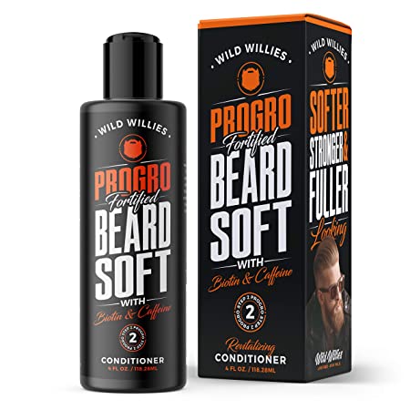 PROGRO Beard Growth and Revitalizing Conditioner - Fortified with Biotin & Caffeine - for Facial Hair Growth Conditioner & Softener - for Younger Looking Beard - (4oz) By Wild Willies