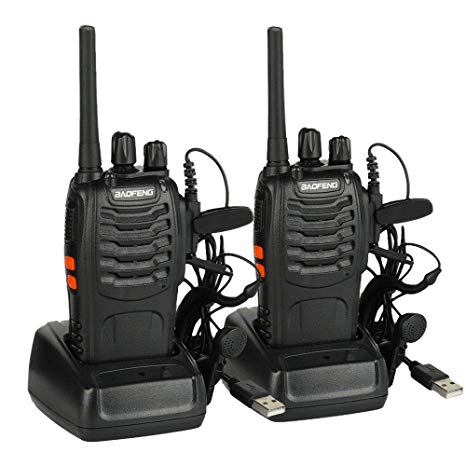 BaoFeng BF-88E PMR Walkie Talkies Long Range Rechargeable 2 Way Radio with Earpieces Handheld Transceiver 16CH with LED Torch, Perfect for Outdoor Camping Field Survival and Hiking, 2 Pack