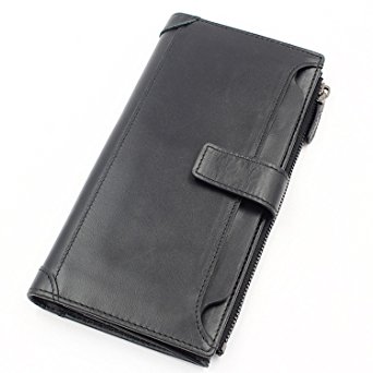 Pawaca Men's Vintage Genuine Leather Long Slim Wallets Money Card Slot Wallet for Men and Boy